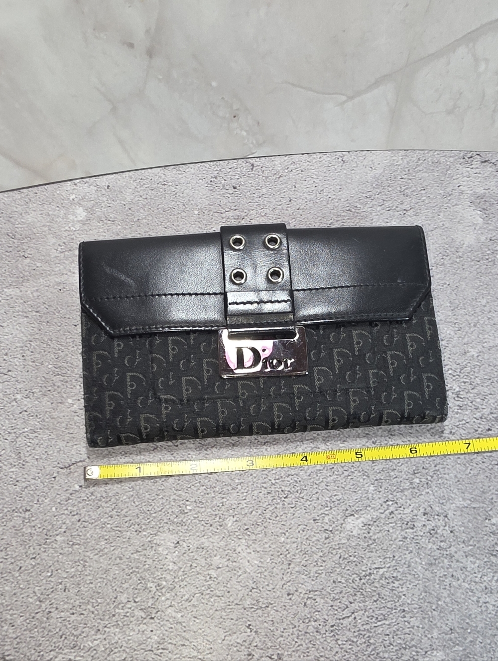 Dior Black Logo Jacquard Continental Wallet with Silver Hardware